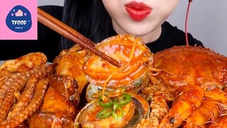 ASMR SPICY SEAFOOD BOIL CRAB, OCTOPUS, SCALLOP, ENOKI MUSHROOM KOREAN RECIPE EATING MUKBANG