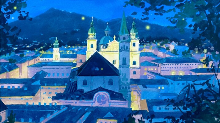 Opaque Watercolor "Castle Night Scene"