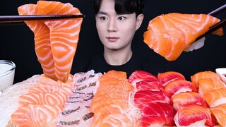 [Mukbang TV] - Sushi cá hồi, sashimi cá hồi, cá chẽm đỏ, cá dẹt | ASRM