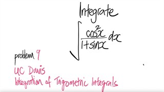 UC Davis #9: trig integral ∫cos^2(x)/(1+sin(x)) dx