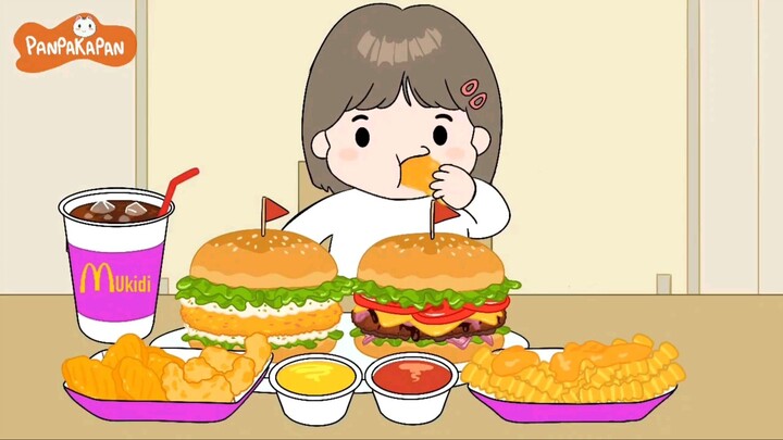 Mukbang animasi Burger cheese  jumbo