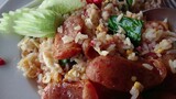 Chinese Sausage Fried Rice อาหารตามสั่งร้านลุงแกะ เมนูเด็ดข้าวผัดกุนเชียง กระเพราหมูไข่เจียว