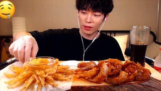 Mukbang mực chiên giòn và hành Tây chiên hoa sen #mukbang #ASMR