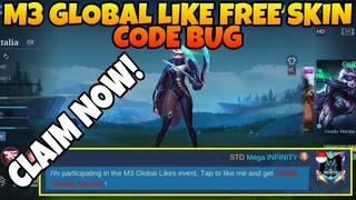 FREE SKIN CODE BUG MOBILE LEGENDS 2021 | M3 GLOBAL LIKE EVENT | FREE SKIN IN MOBILE LEGENDS