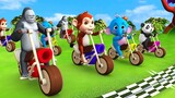 Elephant and Monkey Play Wooden Bike Race Game in Forest | Funny Animals Comedy Videos 3D Cartoons