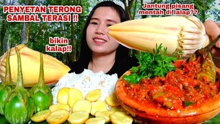 MUKBANG LALAPAN JANTUNG  PISANG MENTAH JENGKOL MENTAH TERONG PENYET SAMBAL TERASI#makanlalapanmentah