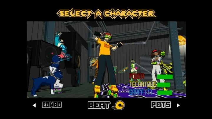 De La Jet Set Radio character select screen