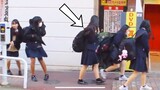 BUSHMAN prank  Cute Japanese school girls running like babies 😂 #funny #prank #bushman