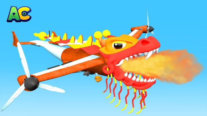 อนิม่าคาร์ส - วันตรุษจีน: เจ้าเครื่องบินเหยี่ยวเป็นมังกร - การ์ตูนสำหรับเด็กพร้อมรถบรรทุกและสัตว์