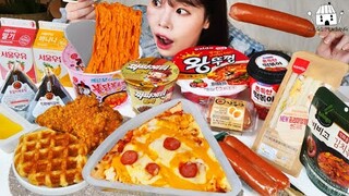 ASMR MUKBANG| 편의점 직접 만든 불닭 떡볶이 양념치킨 김밥 디저트 먹방 & 레시피 FRIED CHICKEN AND Tteokbokki EATING