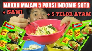 MAKAN INDOMIE RASA SOTO 5 PORSI TOPING 5 TELOR AYAM DAN SAWI