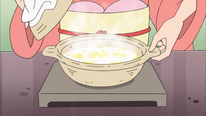 [Crayon Shin-chan] Shin-chan makes Don rice, with bamboo shoots and lettuce, octopus sausages, apple