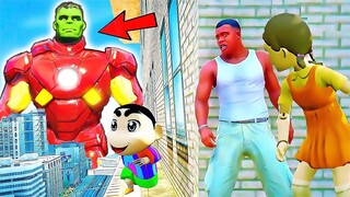 Franklin and Shinchan & Pinchan play HIDE AND KILL with Squid Game Doll In GTA 5