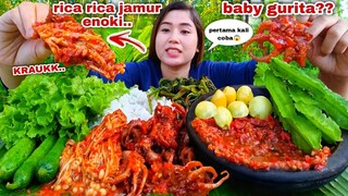 MAKAN RICA RICA BABY GURITA JAMUR ENOKI LALAPAN MENTAH JENGKOL MUDA KECIPIR MENTAH SAMBEL TERASI