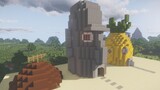 [minecraft] บ้านสับปะรด SpongeBob SquarePants 1:1 ที่ได้รับการบูรณะมากที่สุดและบ้านของ Squidward ใน 