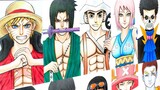 Drawing Naruto and friends as Strawhat Pirates - One Piece !!!