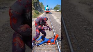 GTAV: FRANKLIN SAVING SPIDER-MAN FROM THOMAS THE TRAINS #shorts