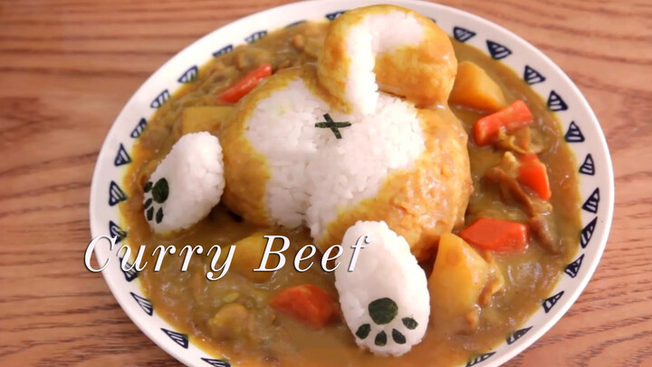 【Butt shaped curry beef rice】Shiba is going to lose its butt.