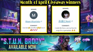 CONGRATULATIONS WINNERS OF APRIL GIVEAWAY | S.T.U.N. BRODY SKIN | MOBILE LEGENDS