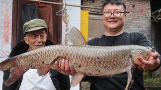 Cá trắm cỏ tự nhiên nặng 8,5kg ăn cùng với đầu lừa lớn thật đã