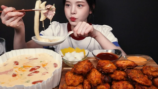 SUB) ! Cream Tteokbokki with Chicken Mukbang Asmr