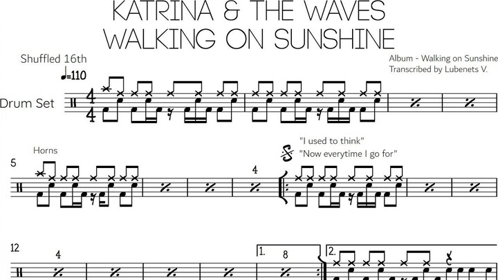 Katrina & The Waves - Walking on Sunshine + Drumless Track (Drum transcription) | Drumscribe!