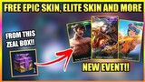 FREE ELITE SKIN + EPIC SKIN AND MORE FROM ZEAL BOX EVENT!! || MOBILE LEGENDS BANG BANG
