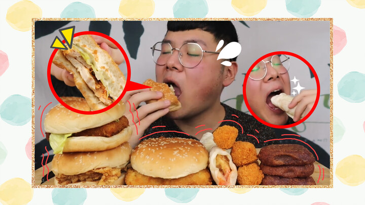 【Taste Testing】No Editing｜Four Hamburgers And A Chicken Roll