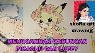 menggambar gabungan anime pikachu dan luffy