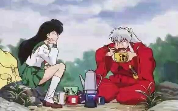 Inuya: Er Gouzi eats instant noodles for the first time, and hears Kagome say that he can ride somet