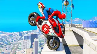 GTA 5 Spiderman Motorcycle Stunts #13 - Spider-Man Jumps & Fails, Gameplay