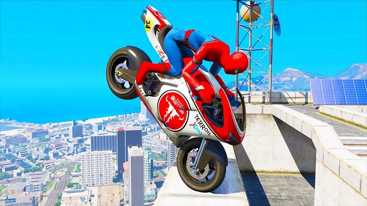 GTA 5: Spiderman Epic Bike Jumps #3 - Spider-Man Stunts & Fails, Gameplay -  Bilibili