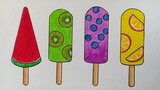 Menggambar es krim buah buahan || Cara menggambar dan mewarnai es krim