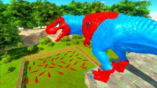 SPIDERMAN T-REX JUMP INTO RED CROCODILES PIT