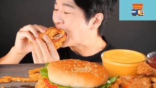 Mukbang bánh hamburger với gà kfc phần 1 #anngon