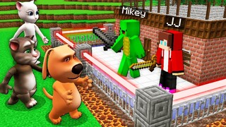 JJ and Mikey vs Talking Tom Ben Angela House Defense Challenge in Minecraft - Parody of Maizen Video