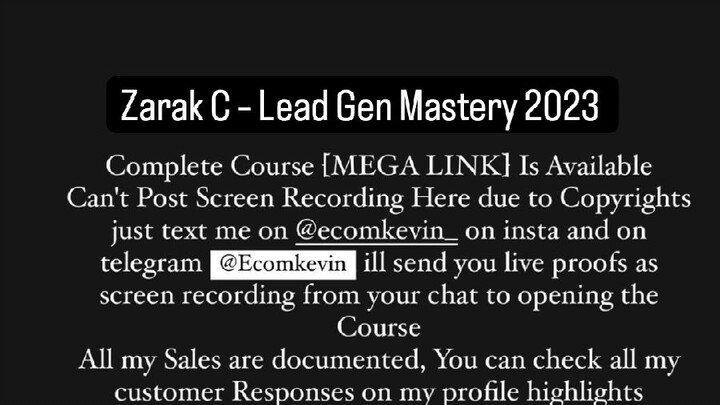 Zarak C - Lead Gen Mastery course is available at low cost intrested person's DM me yes @Ecomkevin