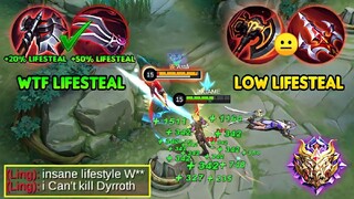 GLOBAL DYRROTH NEW DOUBLE RED HIGH LIFESTEAL ONE SHOT BUILD 100% OP IN HIGH RANKED ( must try )