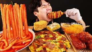 ASMR MUKBANG 떡볶이 & 핫도그 & 치즈 피자 & 양념 치킨먹방! FIRE Noodle & HOT DOG & CHEESE PIZZA EATING SOUND!