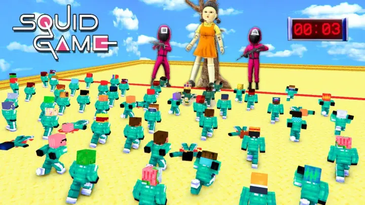 SQUID GAME with 1000 PLAYERS - Red Light Green Light Challenge Sad Story Minecraft Animation Roblox