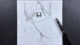 Easy anime drawing | how to draw cute anime boy wearing a mask - half face