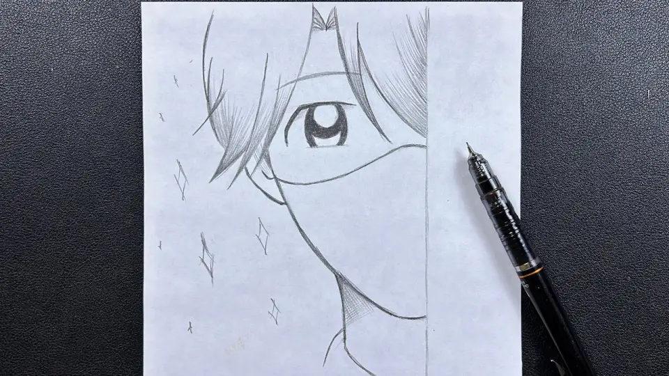 Easy anime drawing | how to draw cute anime boy wearing a mask - half face  - Bstation