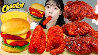 ASMR MUKBANG| 직접 만든 치토스 햄버거 양념치킨 치즈스틱 먹방 & 레시피 FRIED CHICKEN AND HAMBURGER EATING
