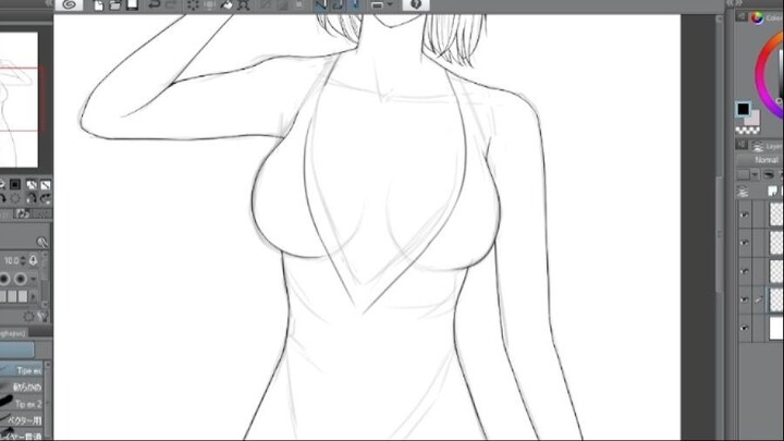 cara line art body cewek speedpaint
