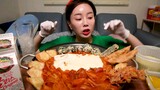 [Mukbang ASMR] Midnight Mukbang 🌙 Spicy Korean Cheese Tteokbokki & Riceball
