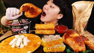 ASMR MUKBANG 떡볶이 & 치즈 스틱 & 치킨먹방! FIRE Noodle & FRIED CHICKEN & CHEESE STICK EATING SOUND!