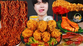 ASMR MUKBANG 직접 만든 양념 치킨먹방! 치즈스틱 짜파게티 레시피 FRIED CHICKEN AND BLACK BEAN NOODLES EATING SOUND!