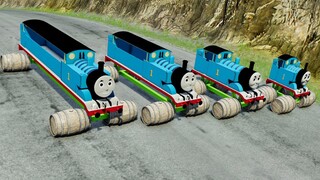 Long & Short Thomas the Train with Monster Barrel Wheels vs DOWN OF DEATH | BeamNG.Drive