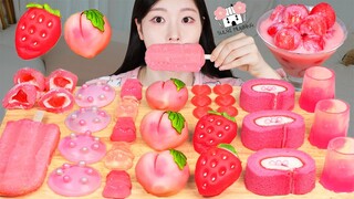 ASMR MUKBANG| 핑크 디저트 화과자 마카롱 젤리 먹방 & 레시피 DESSERT ICE CREAM MACARONS EATING