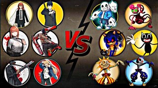 Chainsaw Man Team Vs Sonic Exe,Mommy Long Legs,Cartoon Cat,Sundrop,Moondrop & Sans | Most Epic Video